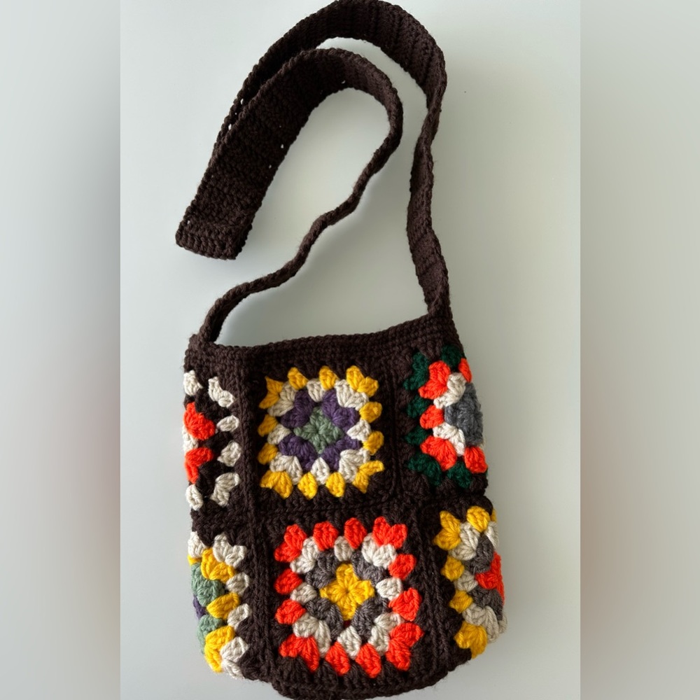 Crochet handbag Colorful Crossbody Handmade Bag with Intricate Patterns 9” - Picture 2 of 5